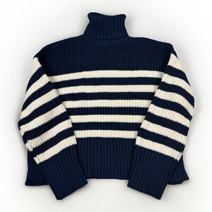 Madewell Chunky Knit Turtleneck Sweater Womans Medium Navy Ivory Nautical Stripe